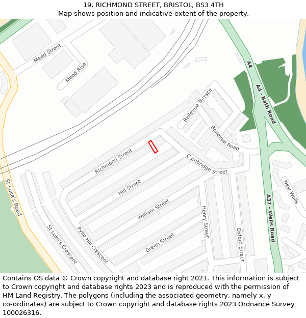 19, RICHMOND STREET, BRISTOL, BS3 4TH: Location map and indicative extent of plot