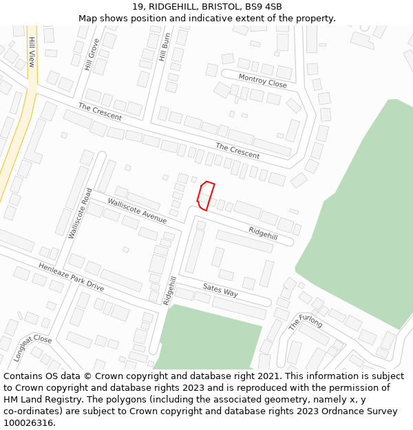 19, RIDGEHILL, BRISTOL, BS9 4SB: Location map and indicative extent of plot
