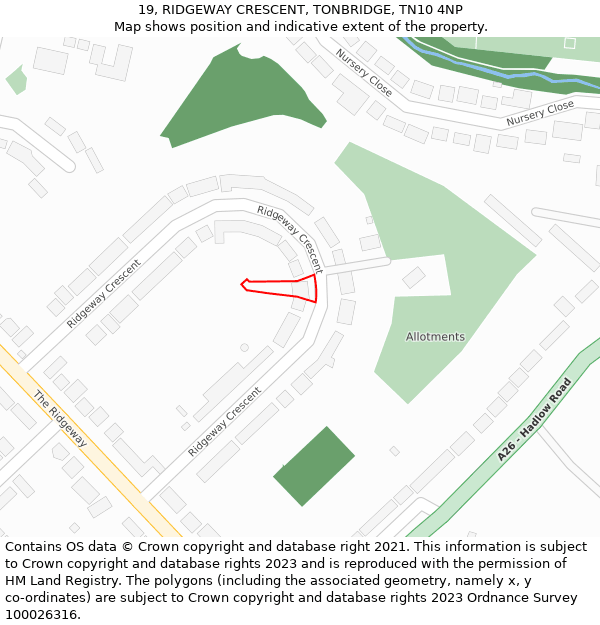 19, RIDGEWAY CRESCENT, TONBRIDGE, TN10 4NP: Location map and indicative extent of plot