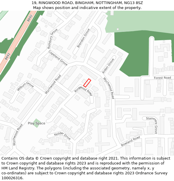 19, RINGWOOD ROAD, BINGHAM, NOTTINGHAM, NG13 8SZ: Location map and indicative extent of plot