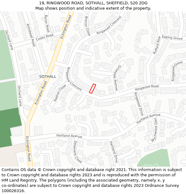 19, RINGWOOD ROAD, SOTHALL, SHEFFIELD, S20 2DG: Location map and indicative extent of plot