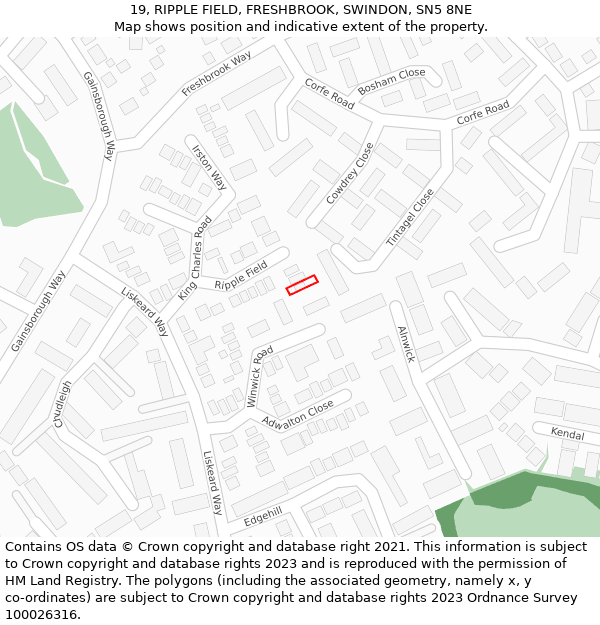 19, RIPPLE FIELD, FRESHBROOK, SWINDON, SN5 8NE: Location map and indicative extent of plot