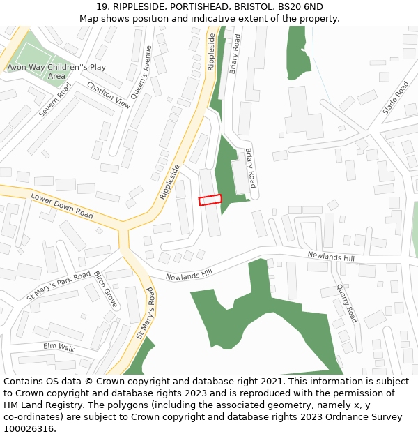 19, RIPPLESIDE, PORTISHEAD, BRISTOL, BS20 6ND: Location map and indicative extent of plot