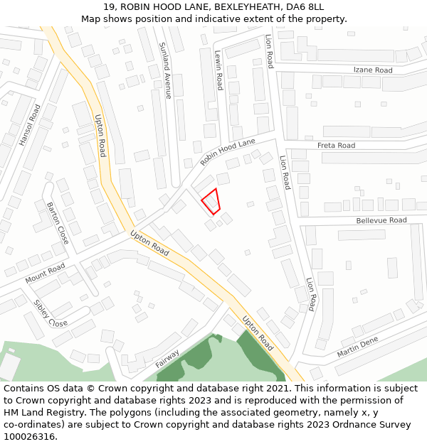 19, ROBIN HOOD LANE, BEXLEYHEATH, DA6 8LL: Location map and indicative extent of plot