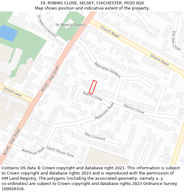 19, ROBINS CLOSE, SELSEY, CHICHESTER, PO20 0QX: Location map and indicative extent of plot