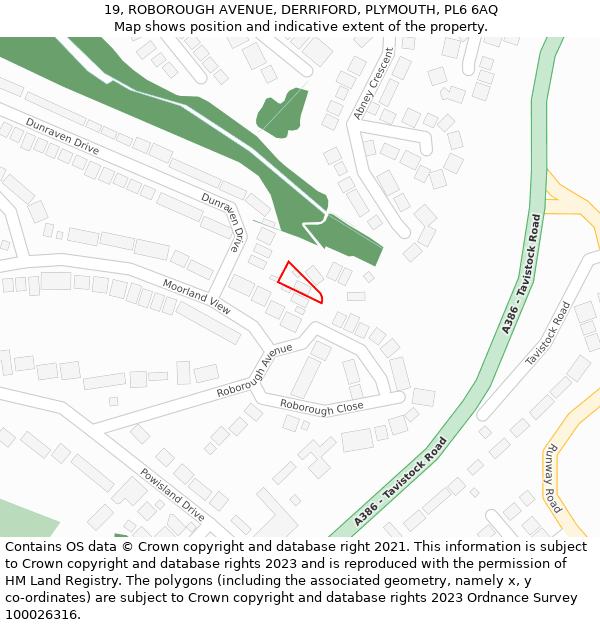 19, ROBOROUGH AVENUE, DERRIFORD, PLYMOUTH, PL6 6AQ: Location map and indicative extent of plot
