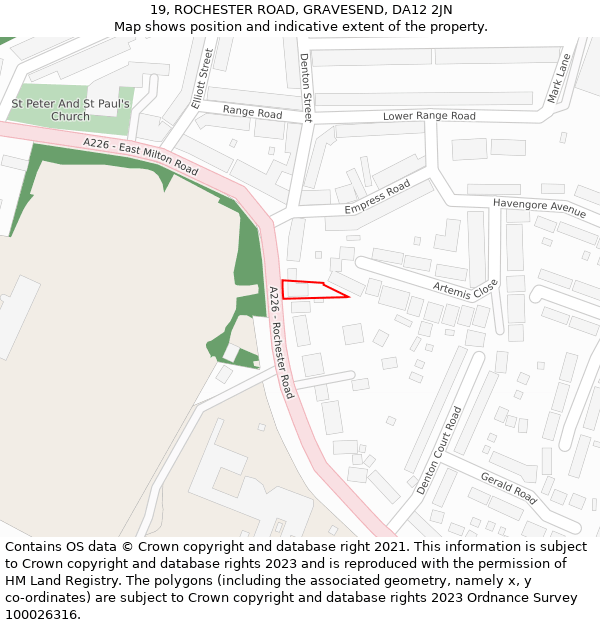 19, ROCHESTER ROAD, GRAVESEND, DA12 2JN: Location map and indicative extent of plot