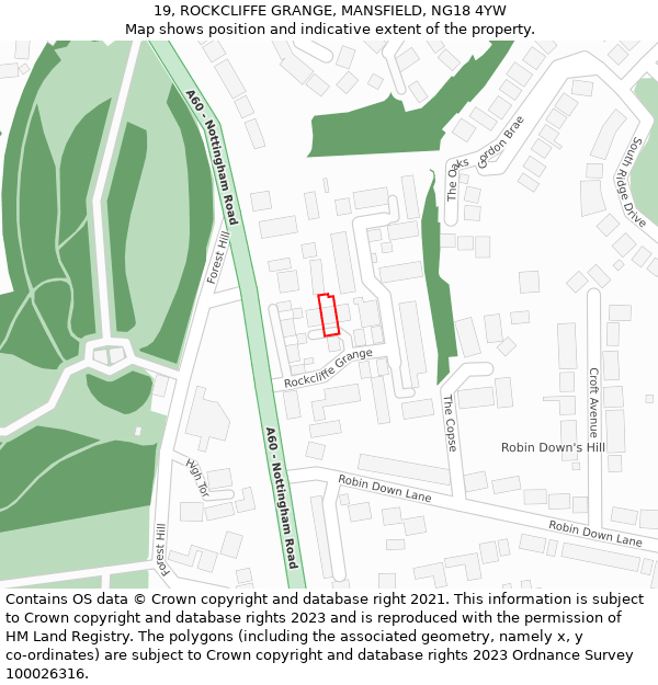 19, ROCKCLIFFE GRANGE, MANSFIELD, NG18 4YW: Location map and indicative extent of plot