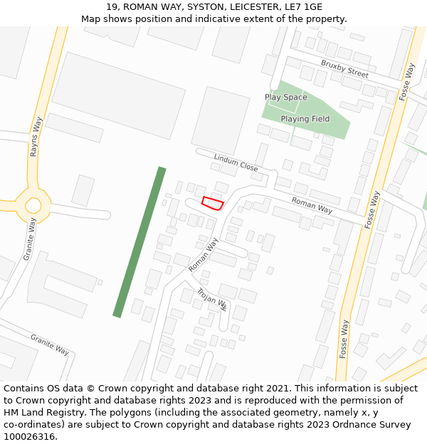 19, ROMAN WAY, SYSTON, LEICESTER, LE7 1GE: Location map and indicative extent of plot