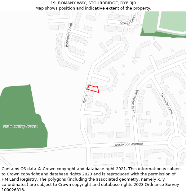 19, ROMANY WAY, STOURBRIDGE, DY8 3JR: Location map and indicative extent of plot