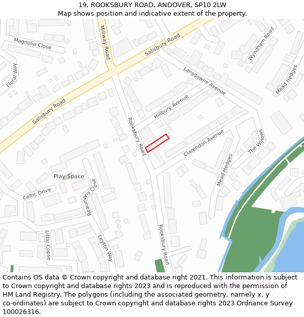 19, ROOKSBURY ROAD, ANDOVER, SP10 2LW: Location map and indicative extent of plot