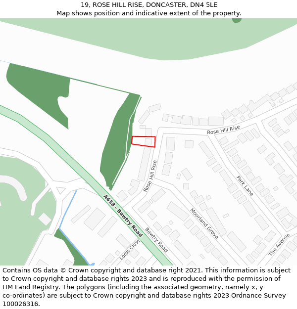 19, ROSE HILL RISE, DONCASTER, DN4 5LE: Location map and indicative extent of plot