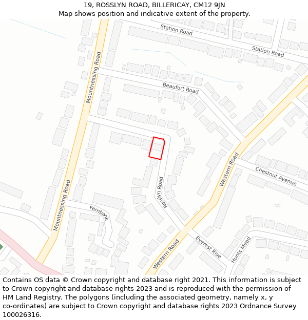 19, ROSSLYN ROAD, BILLERICAY, CM12 9JN: Location map and indicative extent of plot