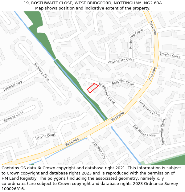 19, ROSTHWAITE CLOSE, WEST BRIDGFORD, NOTTINGHAM, NG2 6RA: Location map and indicative extent of plot