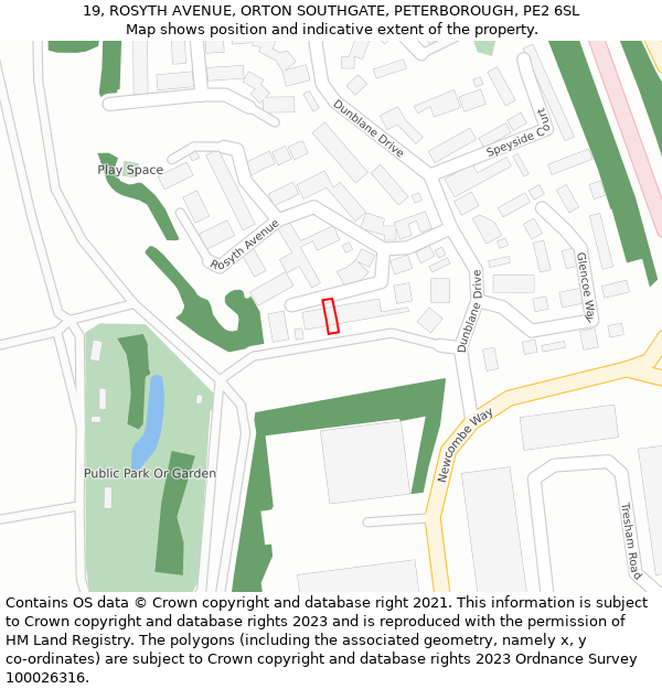 19, ROSYTH AVENUE, ORTON SOUTHGATE, PETERBOROUGH, PE2 6SL: Location map and indicative extent of plot