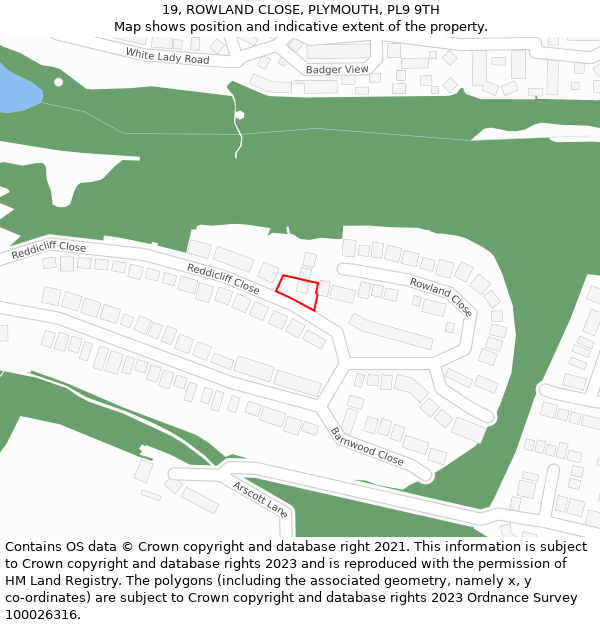 19, ROWLAND CLOSE, PLYMOUTH, PL9 9TH: Location map and indicative extent of plot