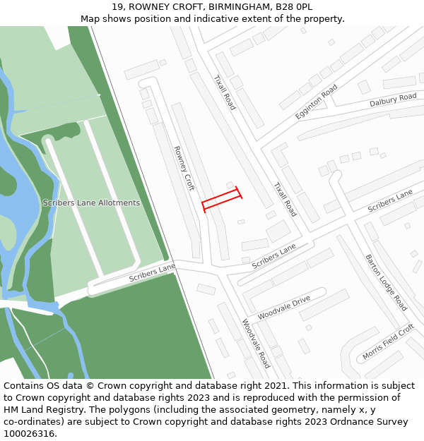 19, ROWNEY CROFT, BIRMINGHAM, B28 0PL: Location map and indicative extent of plot