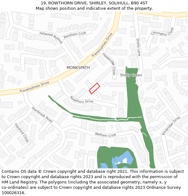 19, ROWTHORN DRIVE, SHIRLEY, SOLIHULL, B90 4ST: Location map and indicative extent of plot