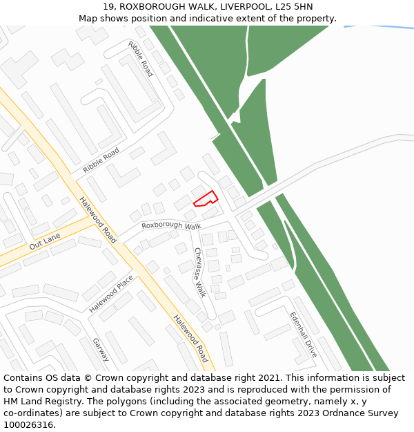 19, ROXBOROUGH WALK, LIVERPOOL, L25 5HN: Location map and indicative extent of plot