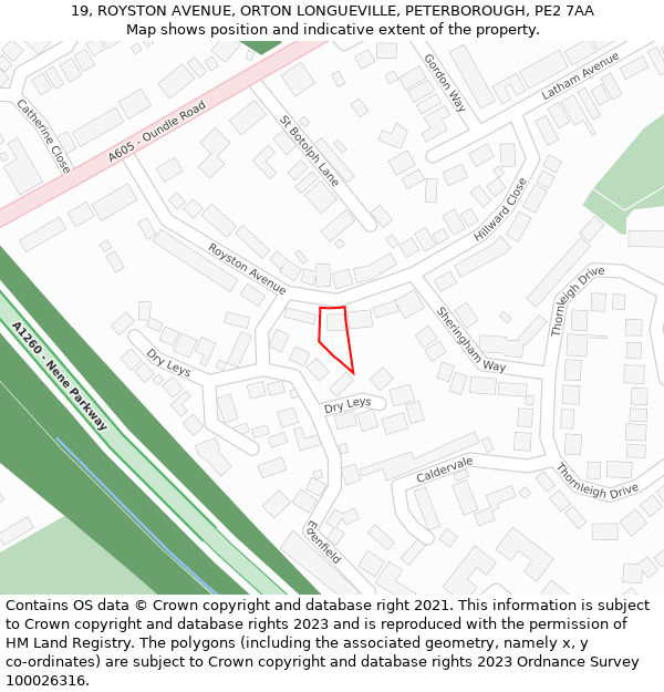 19, ROYSTON AVENUE, ORTON LONGUEVILLE, PETERBOROUGH, PE2 7AA: Location map and indicative extent of plot