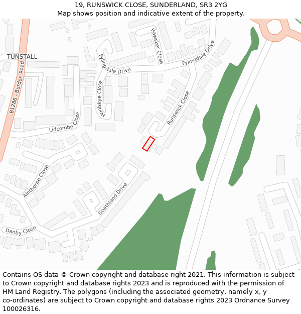 19, RUNSWICK CLOSE, SUNDERLAND, SR3 2YG: Location map and indicative extent of plot