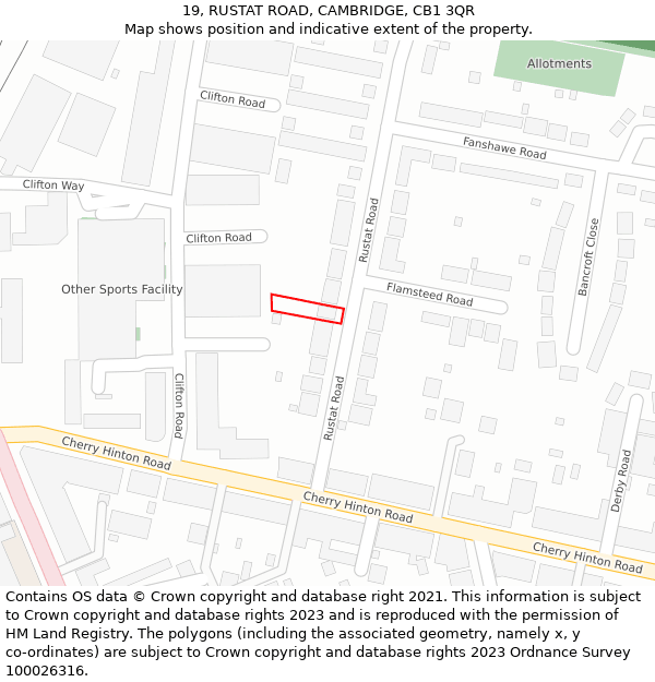 19, RUSTAT ROAD, CAMBRIDGE, CB1 3QR: Location map and indicative extent of plot