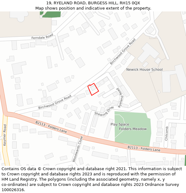 19, RYELAND ROAD, BURGESS HILL, RH15 0QX: Location map and indicative extent of plot