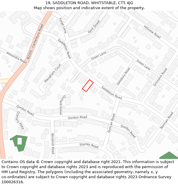 19, SADDLETON ROAD, WHITSTABLE, CT5 4JG: Location map and indicative extent of plot