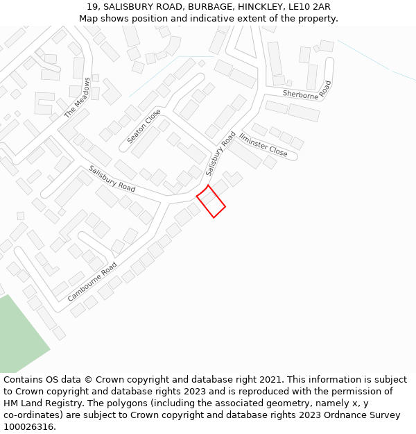 19, SALISBURY ROAD, BURBAGE, HINCKLEY, LE10 2AR: Location map and indicative extent of plot