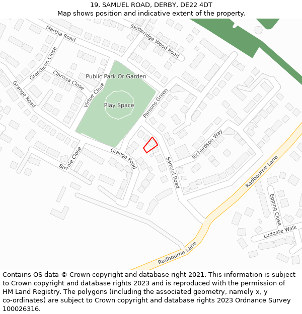 19, SAMUEL ROAD, DERBY, DE22 4DT: Location map and indicative extent of plot