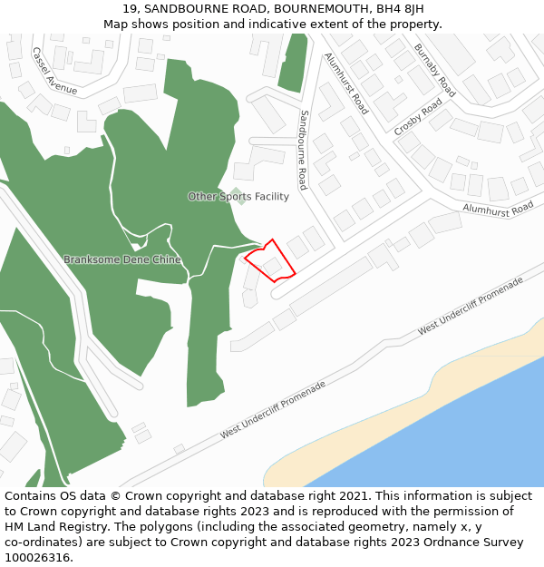 19, SANDBOURNE ROAD, BOURNEMOUTH, BH4 8JH: Location map and indicative extent of plot