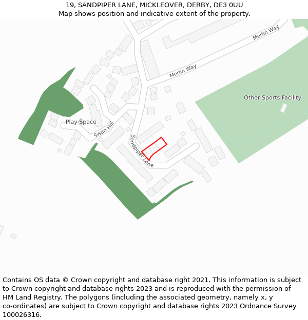 19, SANDPIPER LANE, MICKLEOVER, DERBY, DE3 0UU: Location map and indicative extent of plot