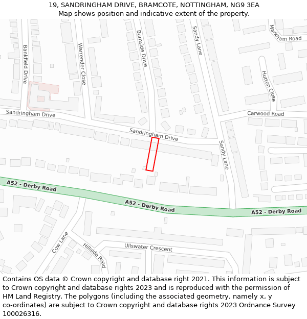 19, SANDRINGHAM DRIVE, BRAMCOTE, NOTTINGHAM, NG9 3EA: Location map and indicative extent of plot