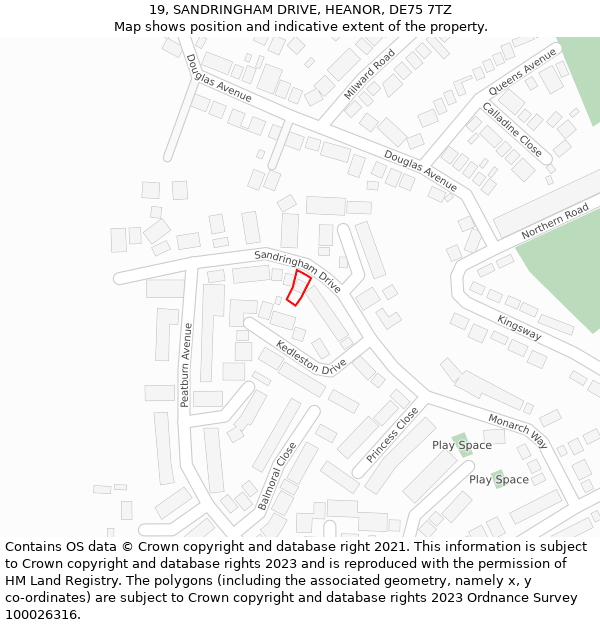 19, SANDRINGHAM DRIVE, HEANOR, DE75 7TZ: Location map and indicative extent of plot