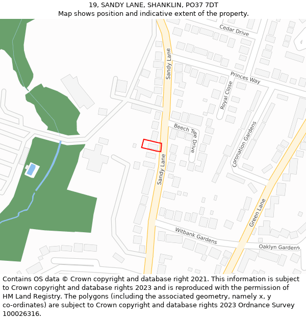 19, SANDY LANE, SHANKLIN, PO37 7DT: Location map and indicative extent of plot