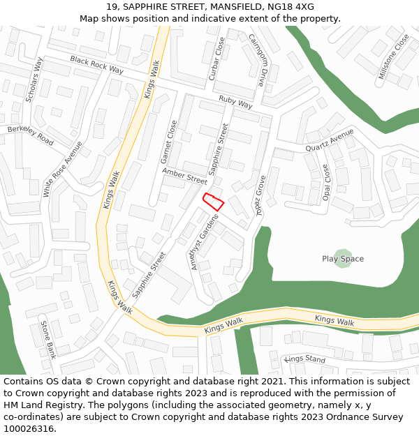 19, SAPPHIRE STREET, MANSFIELD, NG18 4XG: Location map and indicative extent of plot