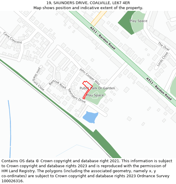 19, SAUNDERS DRIVE, COALVILLE, LE67 4ER: Location map and indicative extent of plot