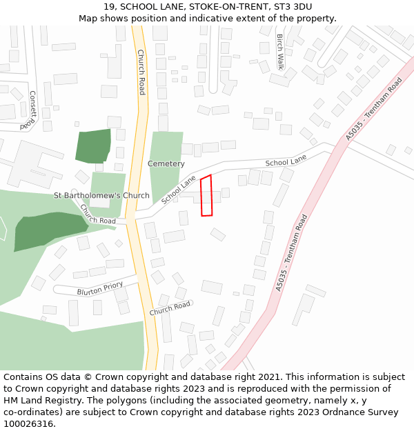 19, SCHOOL LANE, STOKE-ON-TRENT, ST3 3DU: Location map and indicative extent of plot
