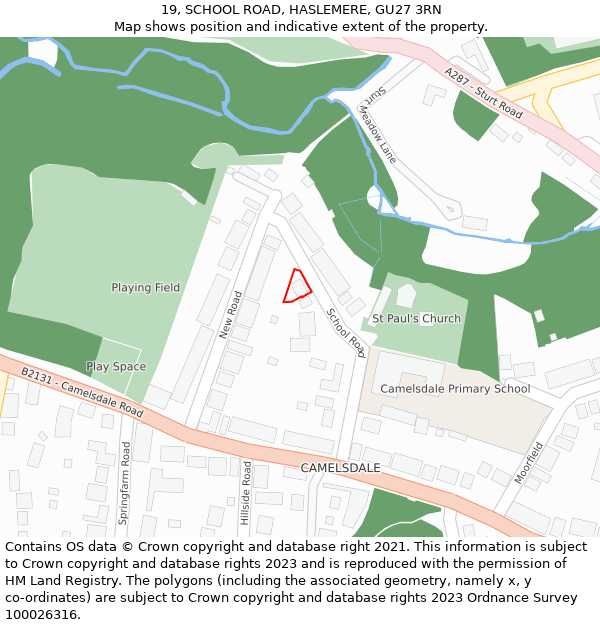 19, SCHOOL ROAD, HASLEMERE, GU27 3RN: Location map and indicative extent of plot