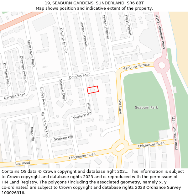 19, SEABURN GARDENS, SUNDERLAND, SR6 8BT: Location map and indicative extent of plot