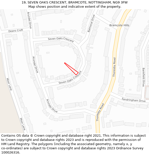 19, SEVEN OAKS CRESCENT, BRAMCOTE, NOTTINGHAM, NG9 3FW: Location map and indicative extent of plot