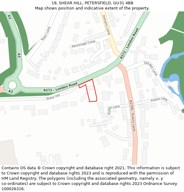 19, SHEAR HILL, PETERSFIELD, GU31 4BB: Location map and indicative extent of plot