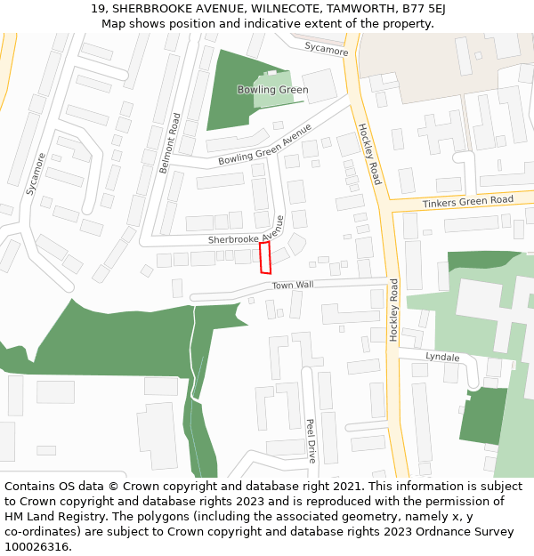 19, SHERBROOKE AVENUE, WILNECOTE, TAMWORTH, B77 5EJ: Location map and indicative extent of plot