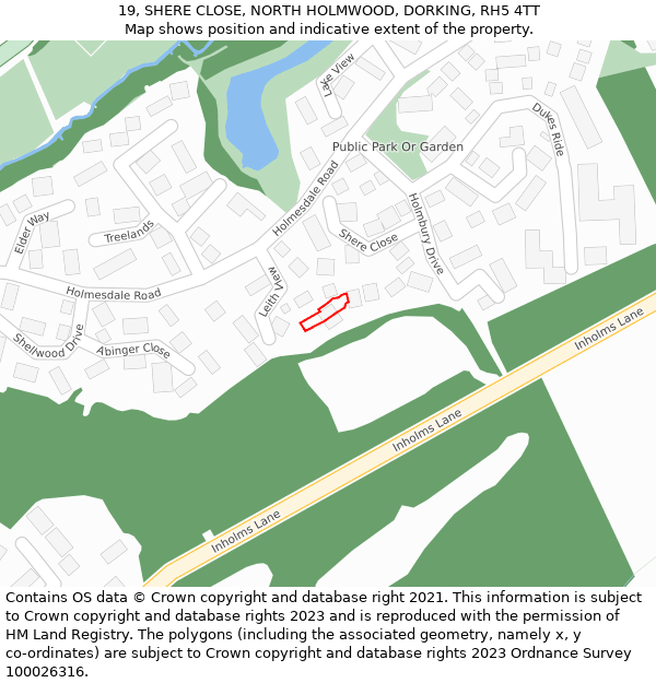 19, SHERE CLOSE, NORTH HOLMWOOD, DORKING, RH5 4TT: Location map and indicative extent of plot