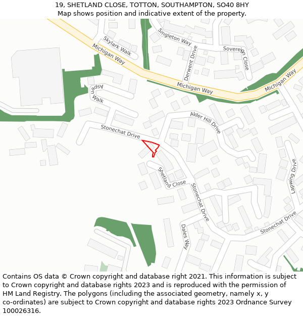 19, SHETLAND CLOSE, TOTTON, SOUTHAMPTON, SO40 8HY: Location map and indicative extent of plot