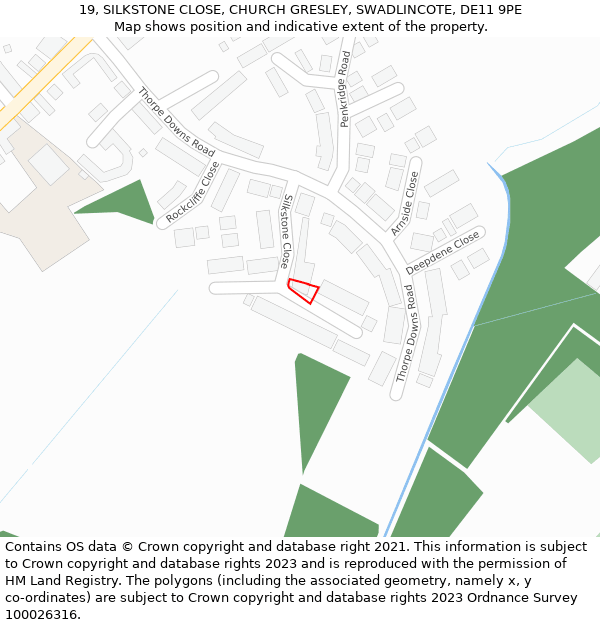 19, SILKSTONE CLOSE, CHURCH GRESLEY, SWADLINCOTE, DE11 9PE: Location map and indicative extent of plot