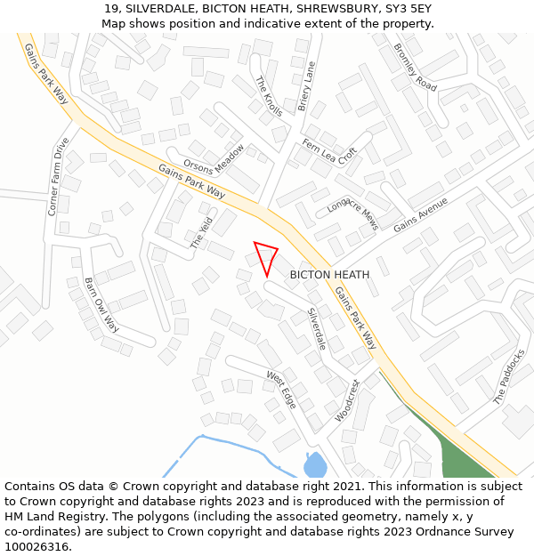 19, SILVERDALE, BICTON HEATH, SHREWSBURY, SY3 5EY: Location map and indicative extent of plot