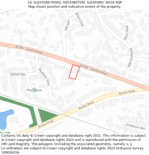 19, SLEAFORD ROAD, HECKINGTON, SLEAFORD, NG34 9QP: Location map and indicative extent of plot