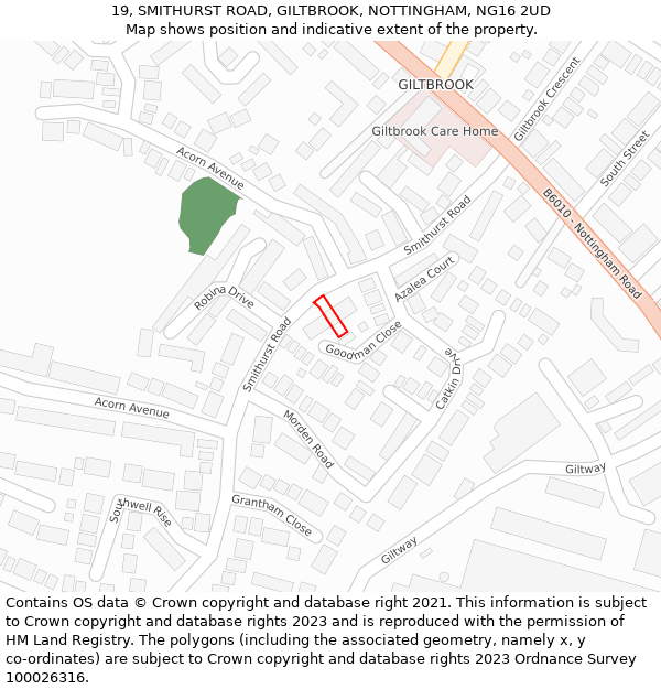 19, SMITHURST ROAD, GILTBROOK, NOTTINGHAM, NG16 2UD: Location map and indicative extent of plot