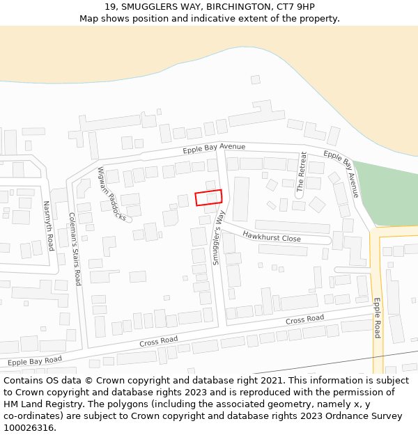 19, SMUGGLERS WAY, BIRCHINGTON, CT7 9HP: Location map and indicative extent of plot